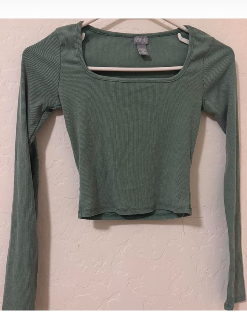 Tilly's Sage Green Long Sleeve Square Neck Crop Top